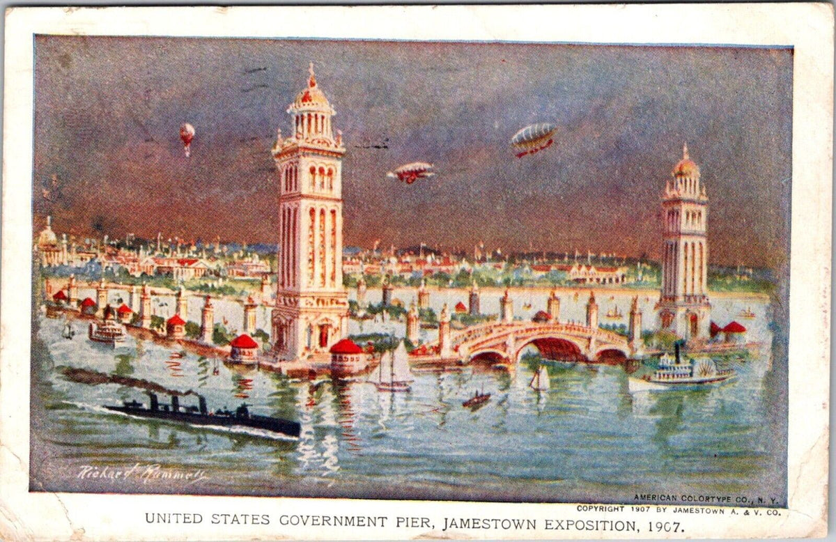 1907 Jamestown Exposition Postcard With Original Stamps & Handwritten Message
