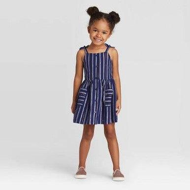 Toddler Girls Tank Top Striped Button Dress with Shine Cat & Jack Navy Blue - 12M - Suthern Picker