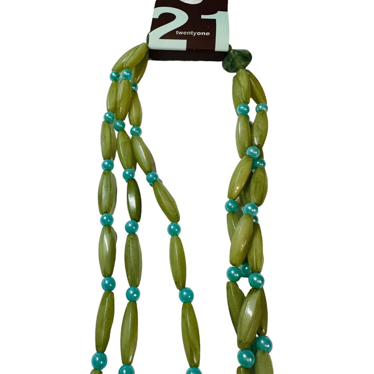 21 Twenty One Beaded Triple Multi Strand Necklace NWT Green Mint