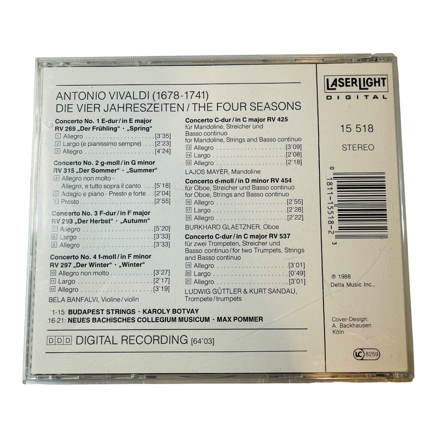 Antonio Vivaldi CD Classical The Four Seasons 1980s 21 Song Studio Album