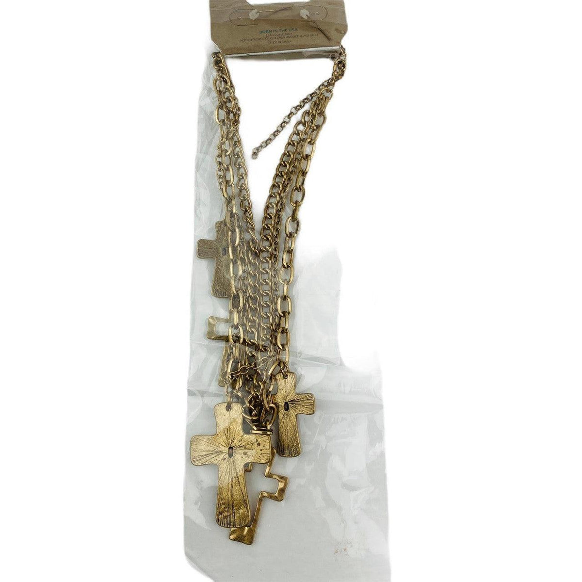 Mia Inspirations 3 Chain Crosses Necklace and Earring Set Copper Gold Colors - Suthern Picker