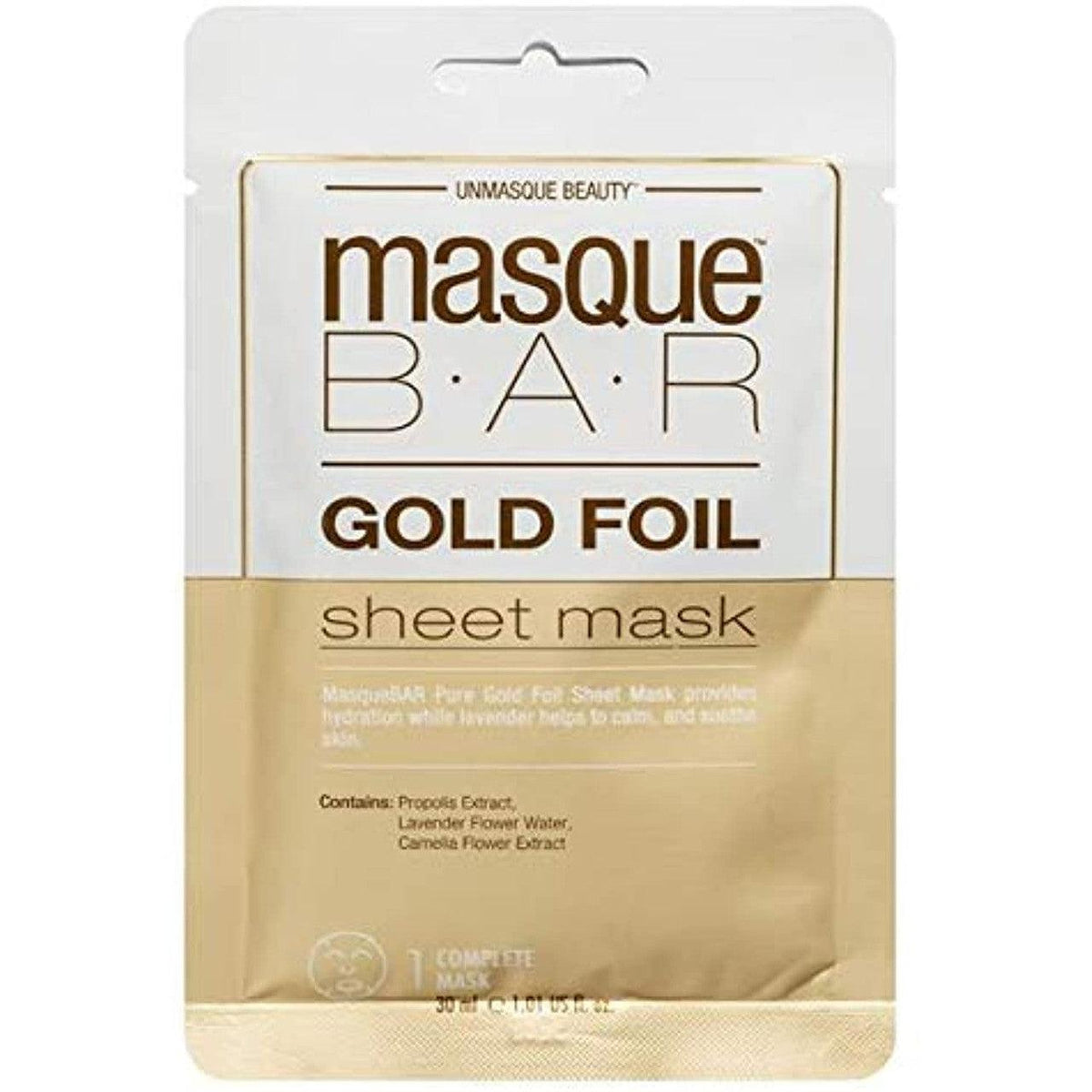 Masque Bar Gold Foil Sheet Mask Hydration Lavender 1.01 Fluid Ounce - Suthern Picker