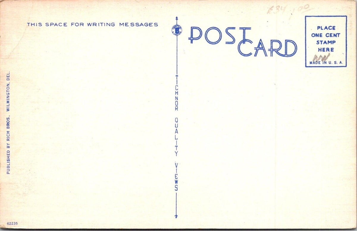 Vintage Wilmington Public Library Postcard By Mich Bros. Wilmington Del. Technor