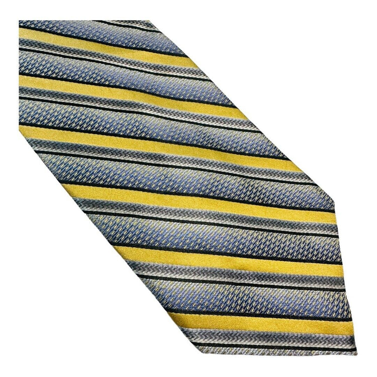 Screenplay Martin Wong Silk Tie Gold Gray Silver Stripe Men Necktie