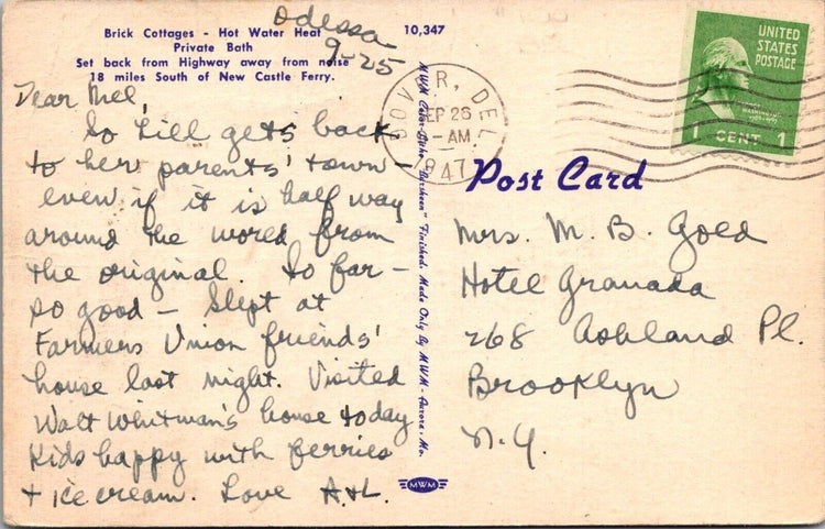 Vintage Pleasant Hill Cabins Exterior Postcard Odessa Delaware Linen Posted