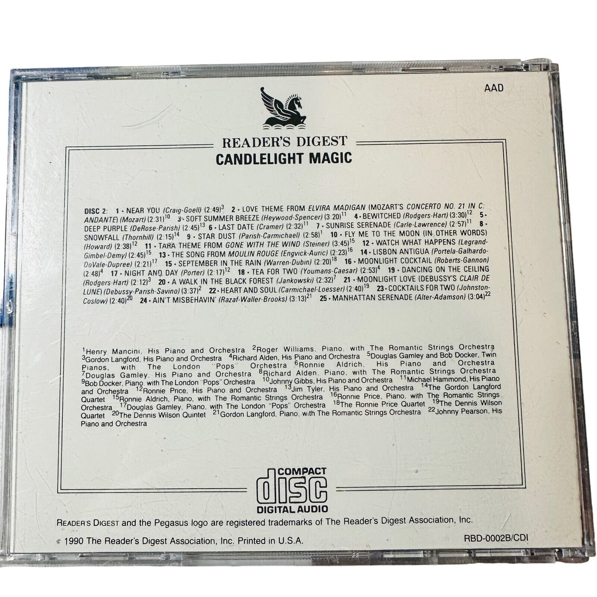 Readers Digest Candlelight Magic 50 Romantic Piano Favorites DISC 2 ONLY CD