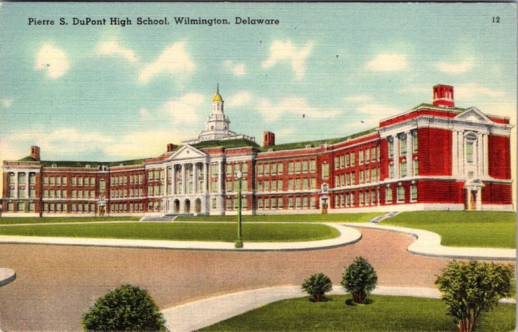 Pierre S. DuPont High School Wilmington Delaware Vintage Linen Postcard 1940s 2