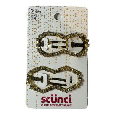 SCUNCI Snap Hair Clips Goldtone With Rhinestones Women's Hair Accessories 2 pcs - Suthern Picker