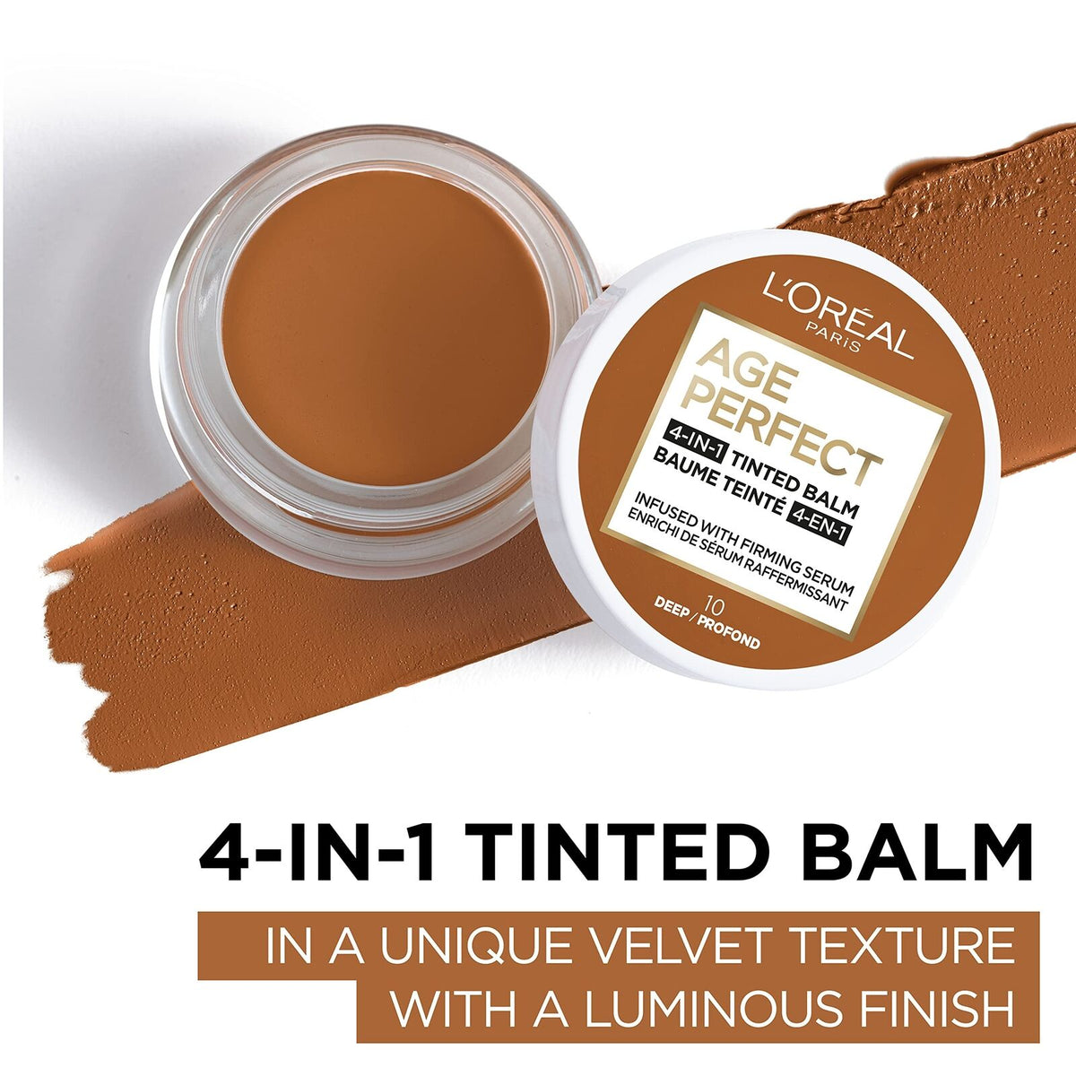 L'Oreal Paris Age Perfect 4-in-1 Tinted Face Balm Foundation Deep 10, 0.61 Ounce