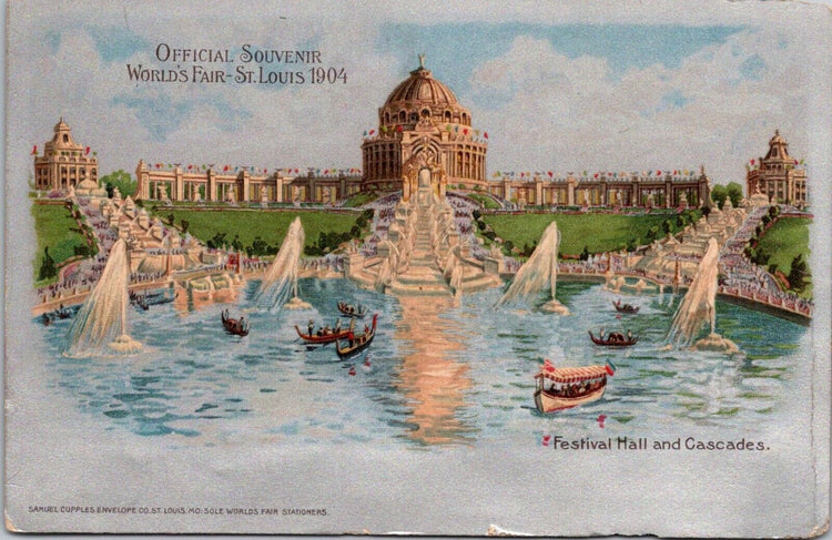 Worlds Fair St. Louis 1904 Official Souvenir Postcard Festival Hall & Cascades #
