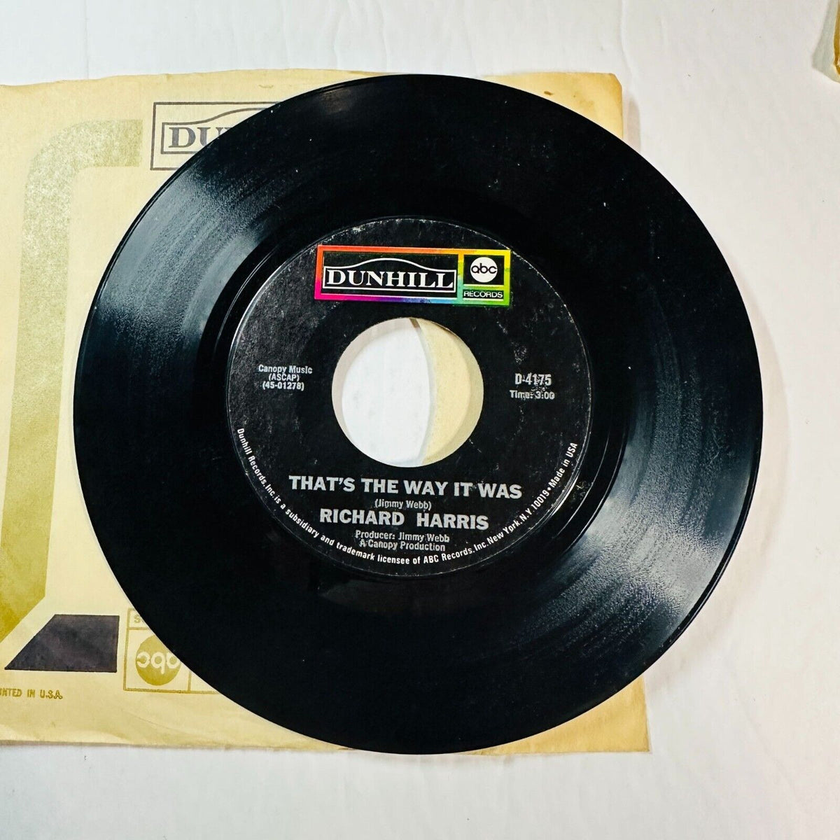 Richard Harris 45 RPM Vinyl The Hive / Thats The Way It Was Dunhill ABC Records
