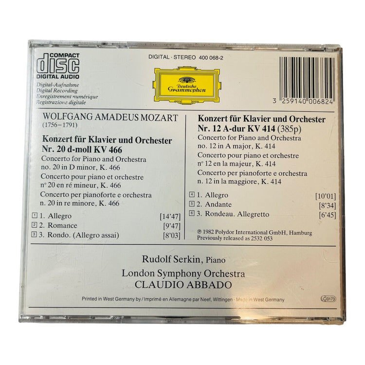 Mozart Klavierkonzerte Piano Concertos 20 & 12 Rudolf Serkin Claudio Abbado CD