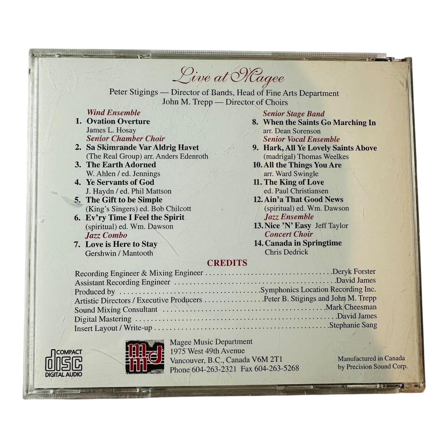 Live At Magee CD Wind Ensemble Senior Magee Secondary School Vancouver Canada