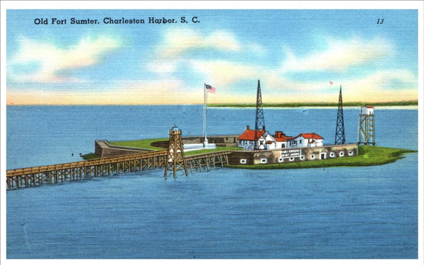 Old Fort Sumter Charleston Harbor South Carolina Vintage Linen Postcard Standard - Suthern Picker