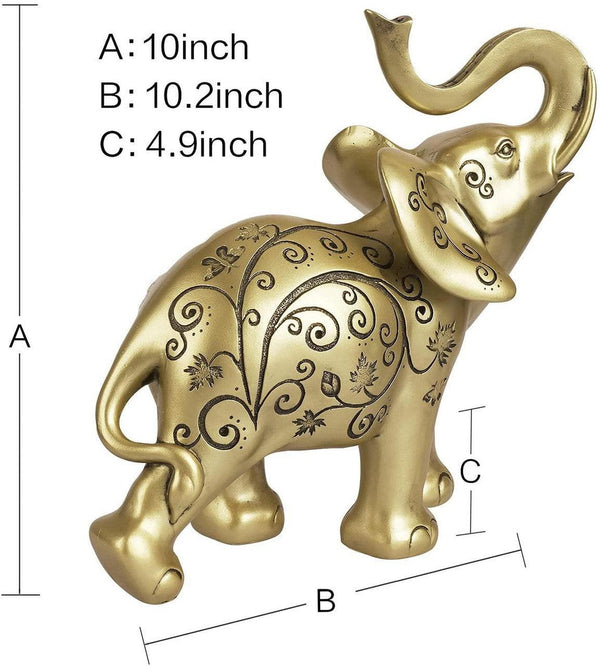 Elephant 10 Inch Sculpture Figurine Desktop Table Top Ornament Champagne Gold - Suthern Picker