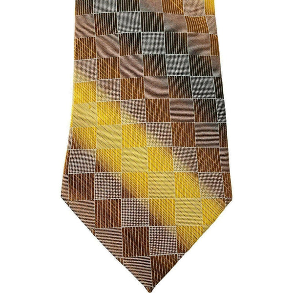 Adolfo Men's Neck Tie Gold Geometric Squares 100% Silk - Suthern Picker