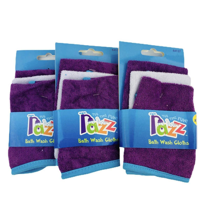 Lot Of 3 Razz Bath Wash Cloths Baby Tub Time Fun Purple White 9 Total Cloths - Suthern Picker