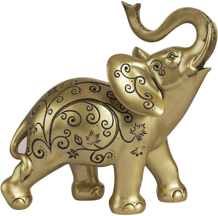 Elephant 10 Inch Sculpture Figurine Desktop Table Top Ornament Champagne Gold - Suthern Picker