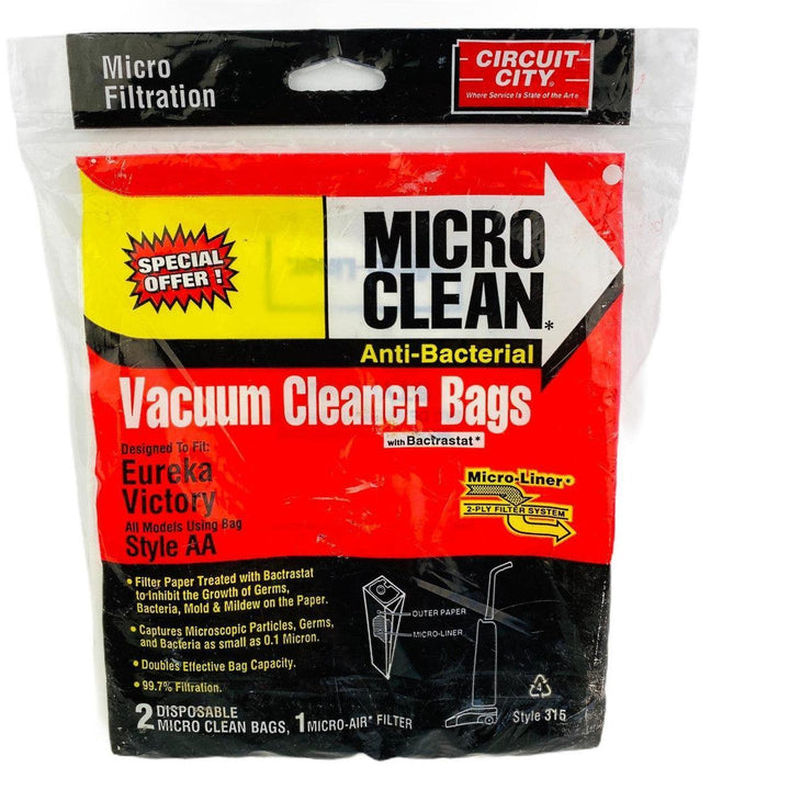 Circuit City Vacuum Cleaner Bags For Eureka Victory Style AA 2 Pack & Filter - Suthern Picker