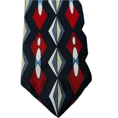 Stuart Ashley Men's Neck Tie Geometric Red Black Gray White 100% Silk USA Made - Suthern Picker