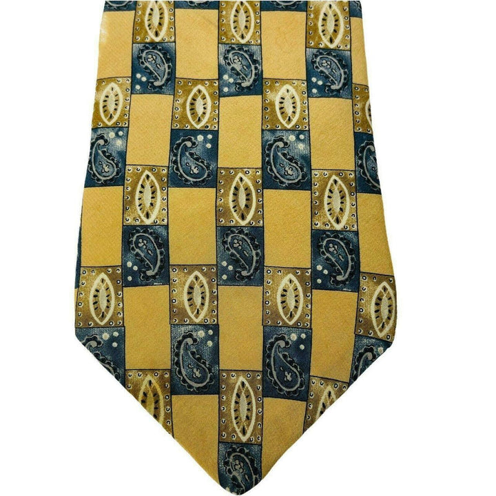 Zylos George Machado Men's Neck Tie Square Geometric Beige Blue Italian Silk - Suthern Picker