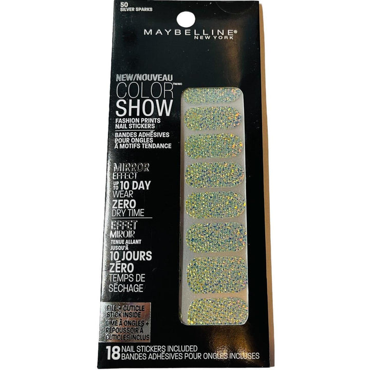 Maybelline Color Show Fashion Prints Mirror Nail Stickers #50 Silver Sparks - Suthern Picker