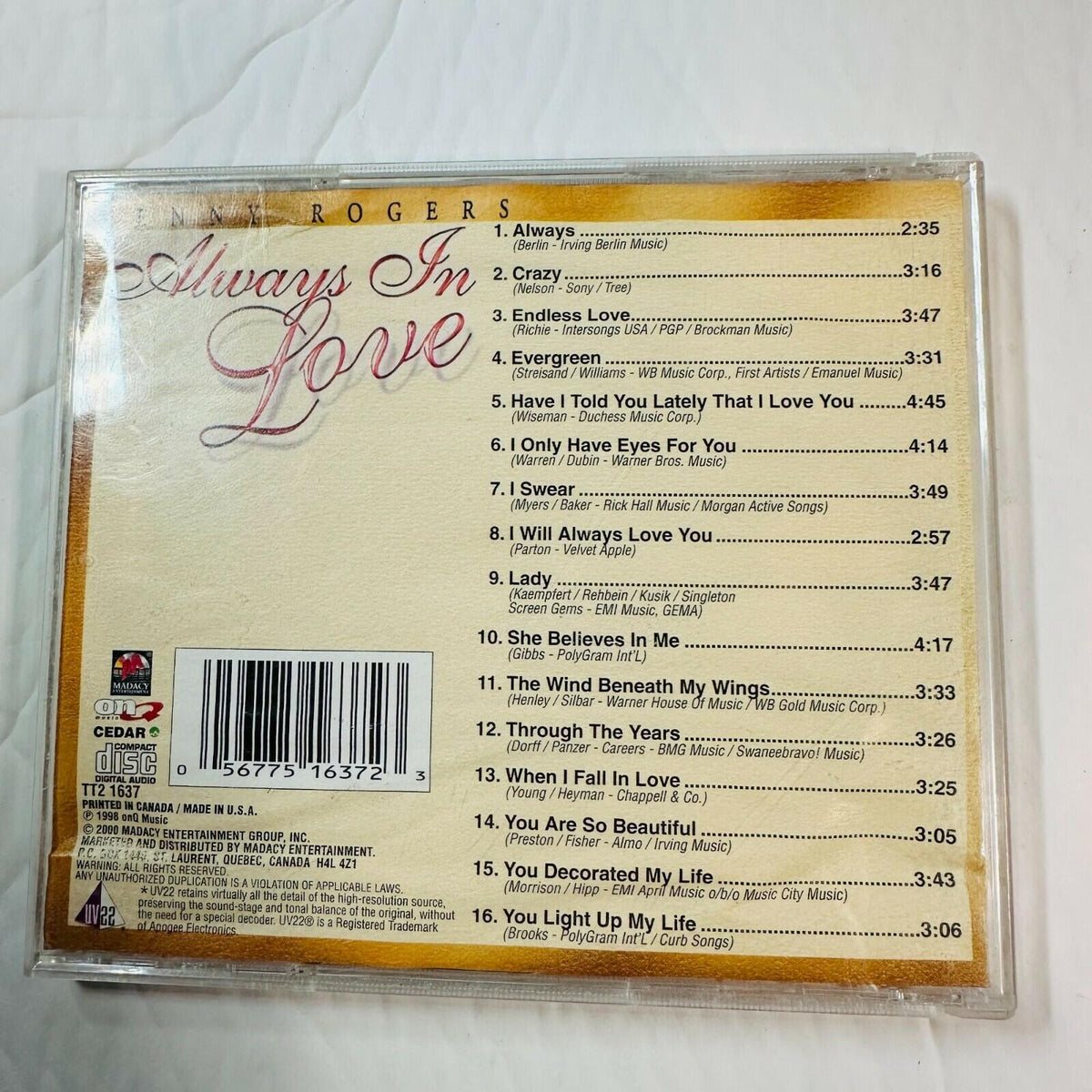 Kenny Rogers Always In Love CD 16 Timeless Treasures Original Artists TT2 1637