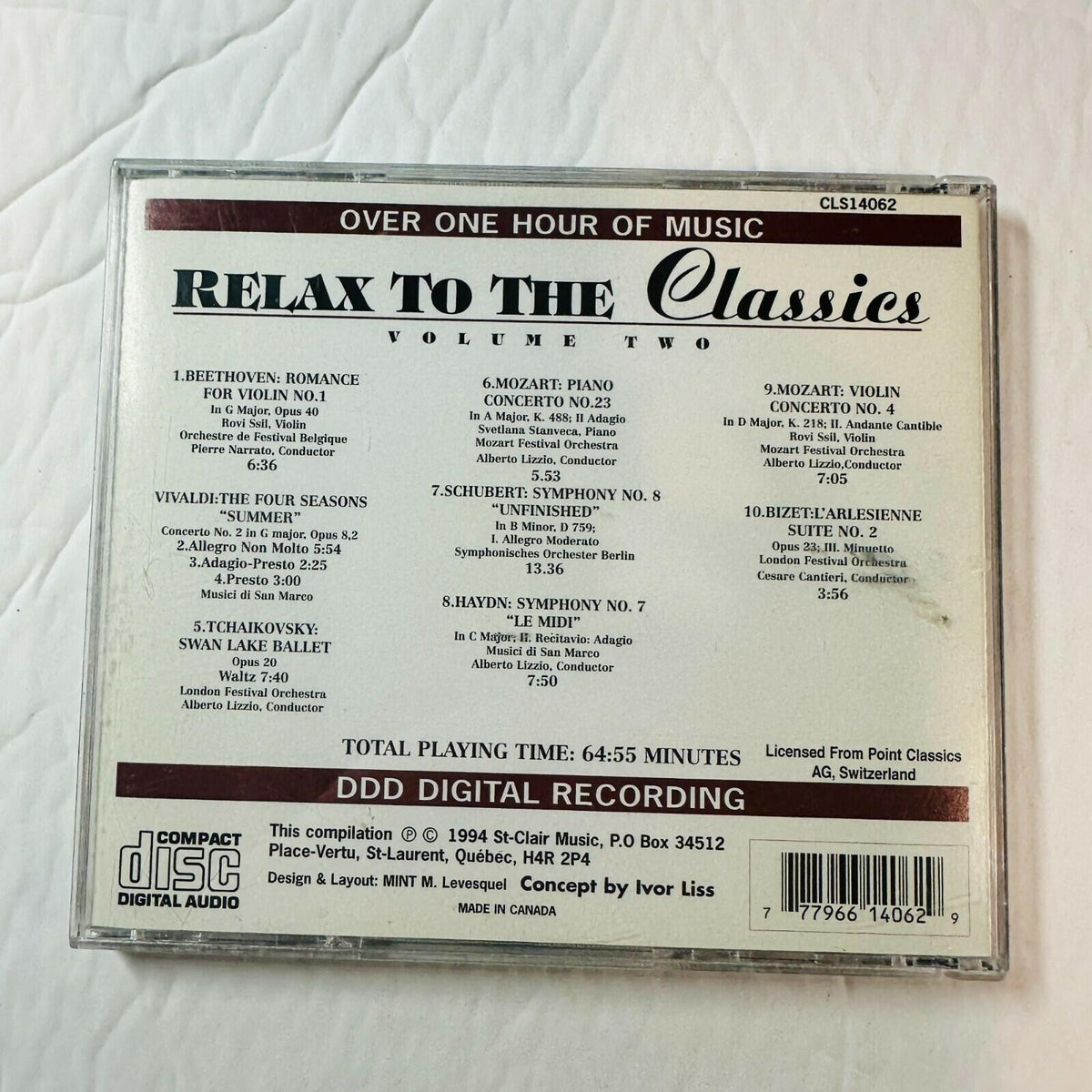 Relax To The Classics Vol 2 CD Mozart Beethoven Vivaldi Schubert 1994