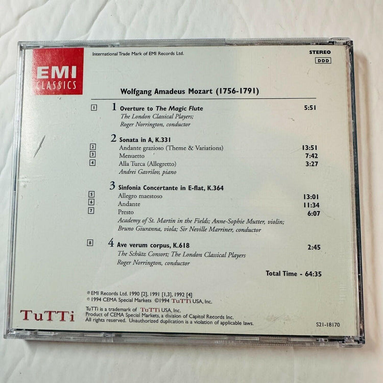 Tutti Mozart EMI Classics CD Album Overture To The Magic Flute & More