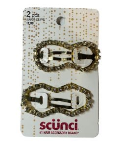 SCUNCI Snap Hair Clips Goldtone With Rhinestones Women's Hair Accessories 2 pcs - Suthern Picker