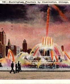 Buckingham Fountain By Illumination Vintage Linen Postcard Chicago Illinois 1939 - Suthern Picker