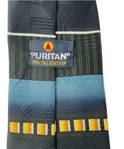 Puritan Men's Neck Tie Geometric Black Blue 100% Polyester Made In USA - Suthern Picker