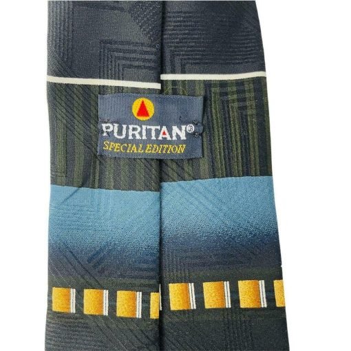 Puritan Men's Neck Tie Geometric Black Blue 100% Polyester Made In USA - Suthern Picker