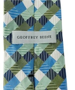 Geoffrey Beene Men's Neck Tie Geometric Blue Mint Diamond 100% Silk Hand Made 1 - Suthern Picker
