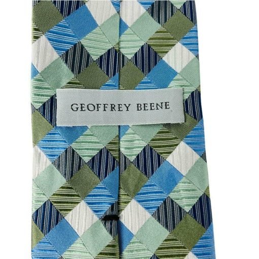 Geoffrey Beene Men's Neck Tie Geometric Blue Mint Diamond 100% Silk Hand Made 1 - Suthern Picker