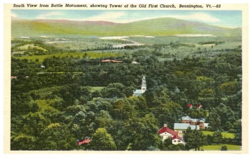 South View Battle Monument Church Tower Vintage Postcard Linen Bennington Vt - Suthern Picker