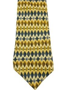 Class Club Men's Neck Tie Gold Brown Black Diamonds Geometric 100% Silk 80232 - Suthern Picker