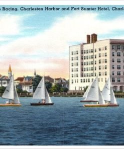 Championship Snipe Racing Charleston Harbor SC Sumter Hotel VTG Linen Postcard - Suthern Picker