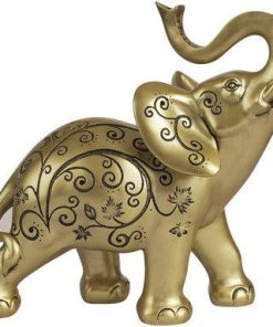 Elephant 10 Inch Sculpture Figurine Desktop Table Top Ornament Champagne Gold - Suthern Picker