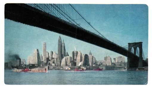 Imposing Towers Of Manhatten Skyline Vintage Postcard Bridge United Air Lines - Suthern Picker