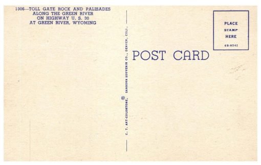 Toll Gate Rock & Pallisades Vintage Linen Postcard Green River Wyoming Hwy 30 - Suthern Picker