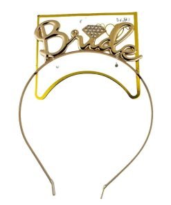 Bride Bridal Gold Tiara Metal Headband Bachelorette Party Faux Diamonds NEW - Suthern Picker