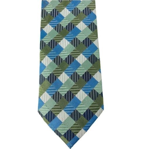 Geoffrey Beene Men's Neck Tie Geometric Blue Mint Diamond 100% Silk Hand Made 1 - Suthern Picker
