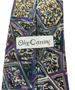 Oleg Cassini Men's Neck Tie Triangle Square Geometric Purple Black 100% Silk - Suthern Picker