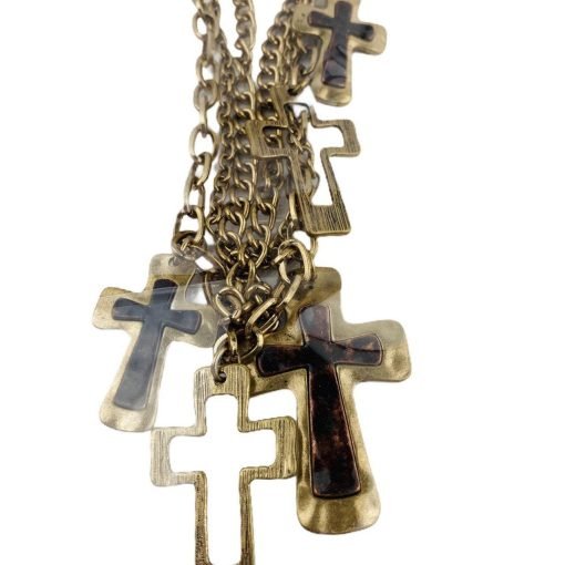 Mia Inspirations 3 Chain Crosses Necklace and Earring Set Copper Gold Colors - Suthern Picker