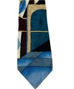 Brass & Black LTD Men's Neck Tie Stained Glass Geometric Blue Burgandy 100% Silk - Suthern Picker