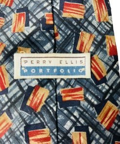 Perry Ellis Portfolio Men's Neck Tie Grey Brown Geometric 100% Italian Silk USA - Suthern Picker