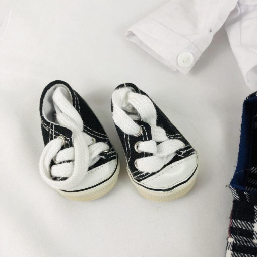American Girl Doll Clothes Black Red Plaid Dress White Blouse Socks Sneakers - Suthern Picker