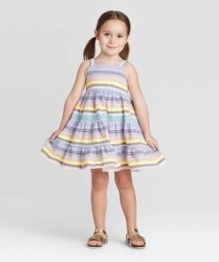 Toddler Girls' Tank Top Striped Dress Cat & Jack Pink Purple Blue 12M 18M 2T-5T - Suthern Picker
