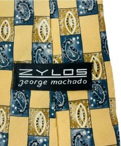 Zylos George Machado Men's Neck Tie Square Geometric Beige Blue Italian Silk - Suthern Picker